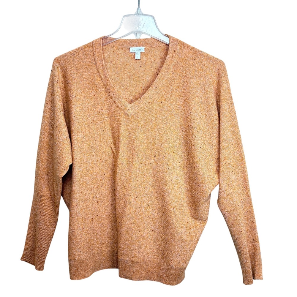 Garnet Hill Womens Large Gold Speckled‎ V-Neck Cashmere Sweater Dolman Sleeve